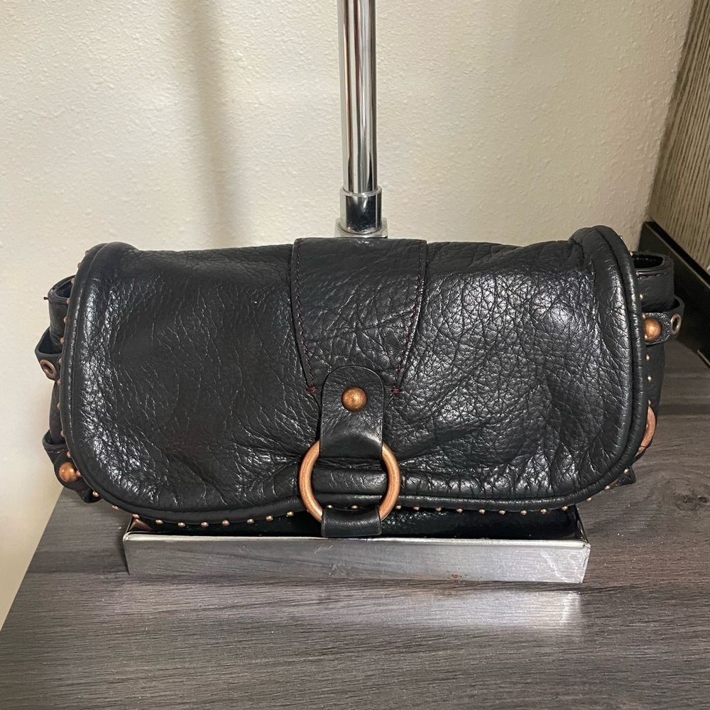 Kate Landry Black Clutch with Textured Leather and Metal Accent